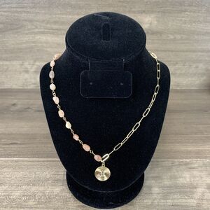 Panacea Starburst Circle Pendant Necklace Gold Tone Oblong Link Chain Gemstone